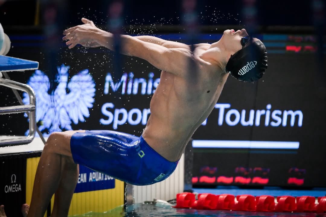 Klint Hoxha on the backstroke start, European Short Course Championships, Lublin 2025