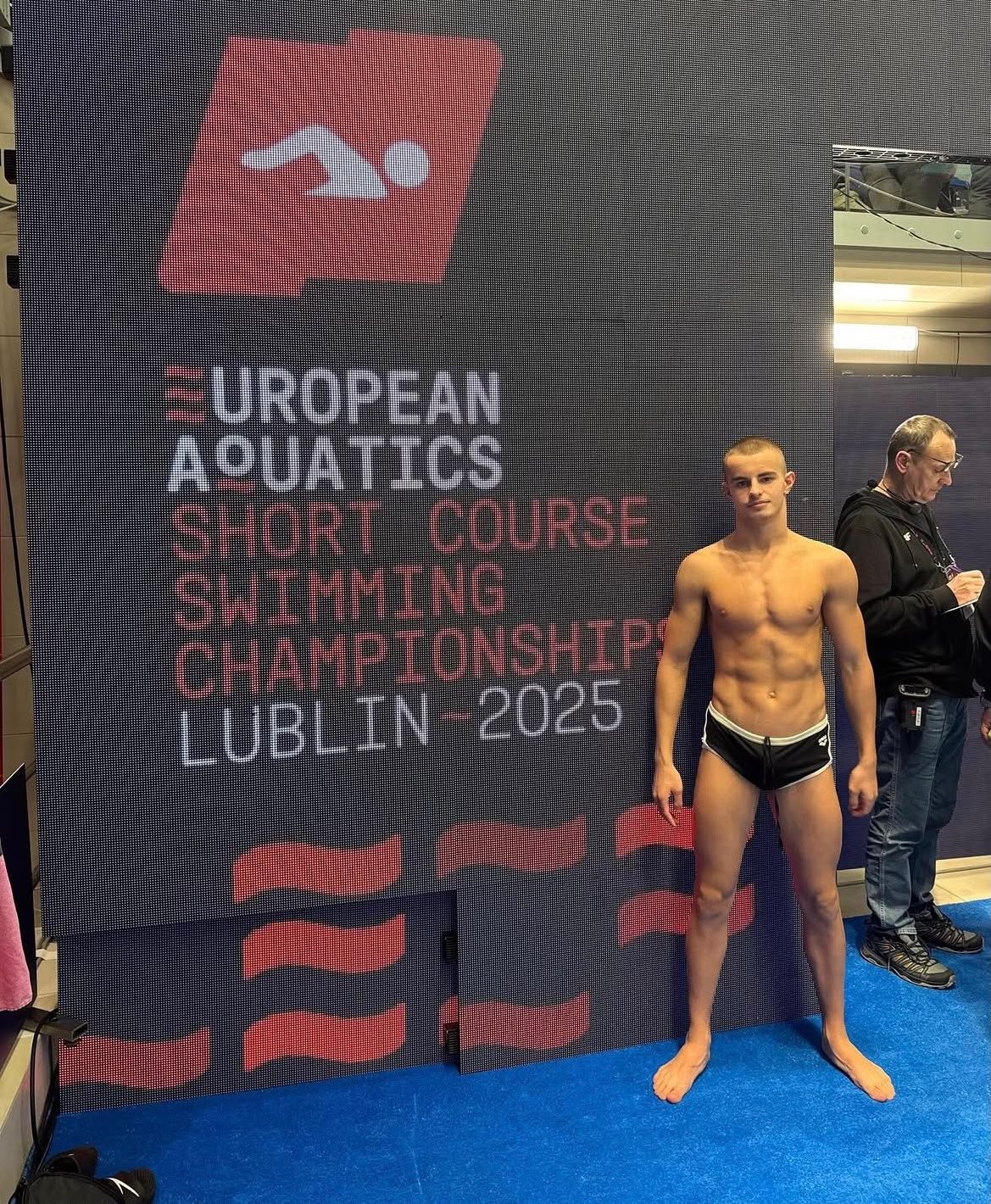Klint Hoxha portrait at the European Short Course Swimming Championships, Lublin 2025